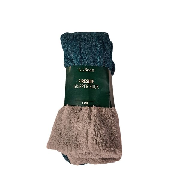 L.L. BEAN Fireside Gripper Socks 1 Pair Teal Blue Women’s Large 507862 NEW NIP - Picture 4 of 8